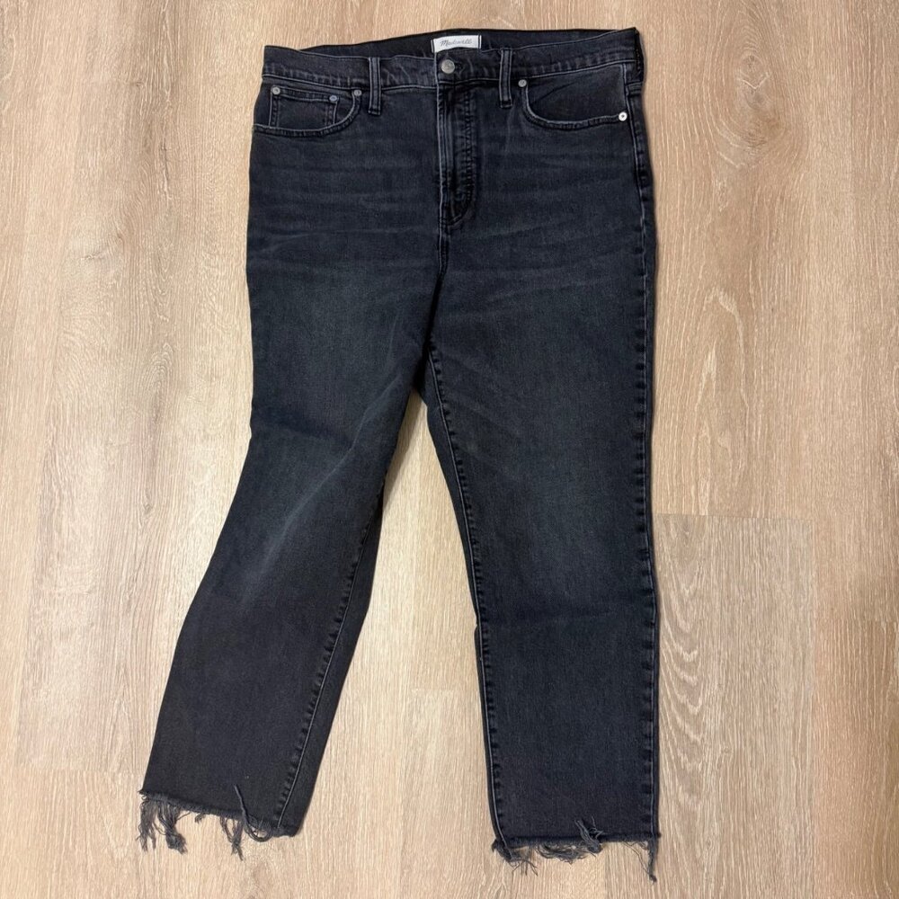Madewell The Perfect Vintage Jean Black High Rise Cropped Raw Hem Size 32